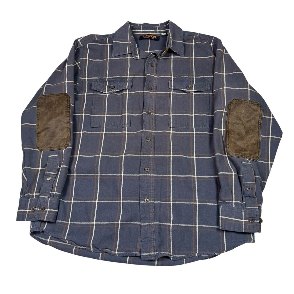 Ridgecut Toughwear Shirt Men Large Canvas Windowpane Elbow Pads Workwear Utility - Picture 2 of 6